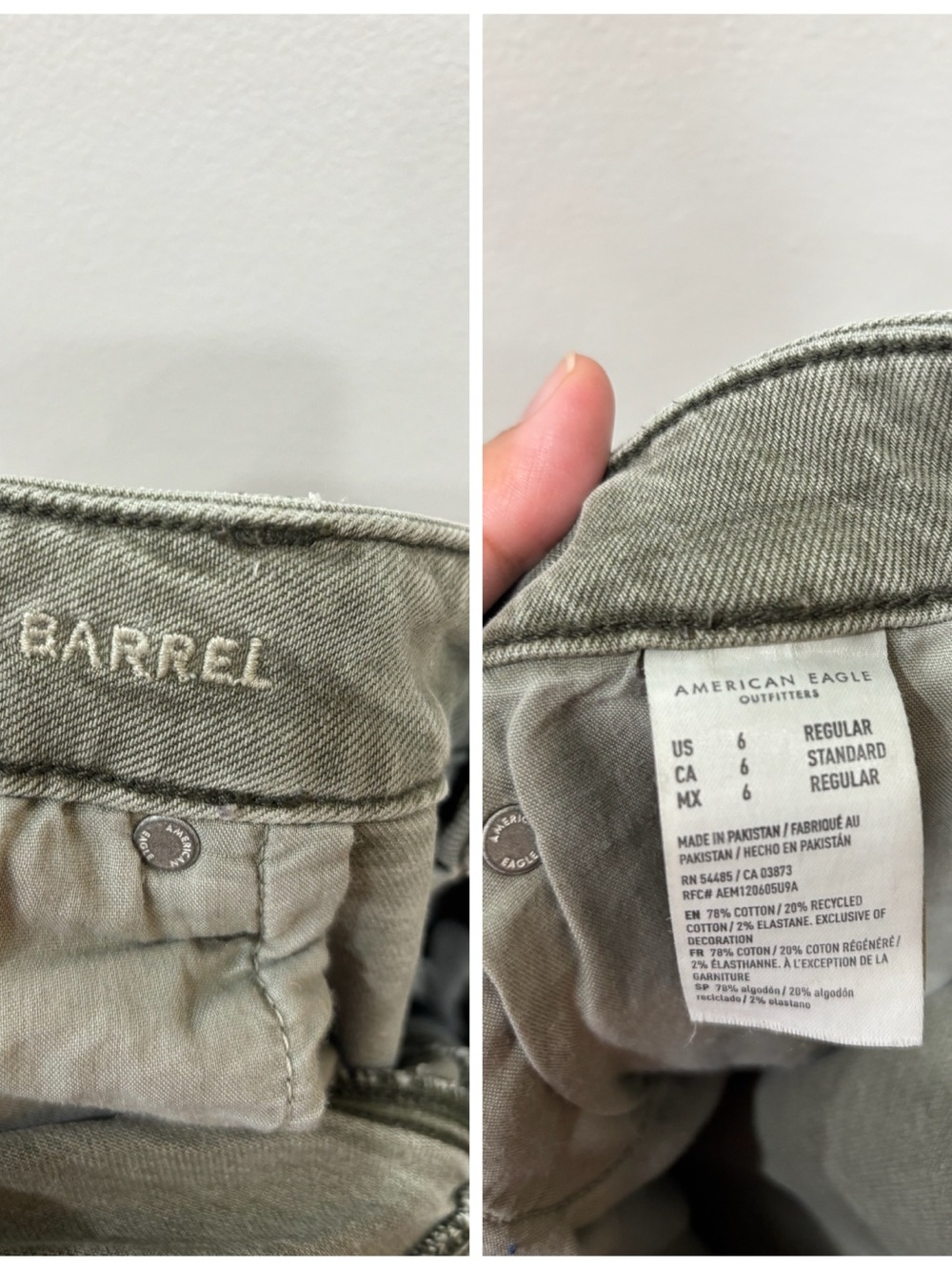 American Eagle Barrel Washed Olive Green Jeans Women’s Size 6 ( Small Stains ) - Picture 7 of 13
